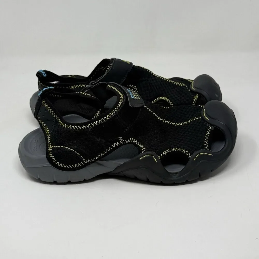 Crocs Swiftwater Mesh Deck Sandals Shoes Mens 8 Black Fisherman Water Comfort